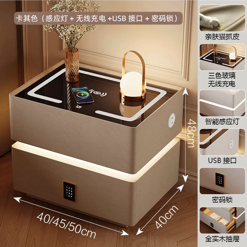Floating LED Bedside Table Smart Nightstand with Wireless Charging Luxury Modern 2-Tier Storage Drawer Compact Bedroom Furniture