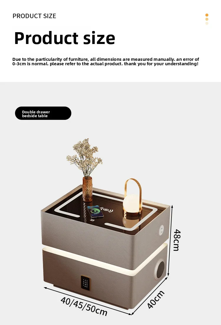 Floating LED Bedside Table Smart Nightstand with Wireless Charging Luxury Modern 2-Tier Storage Drawer Compact Bedroom Furniture