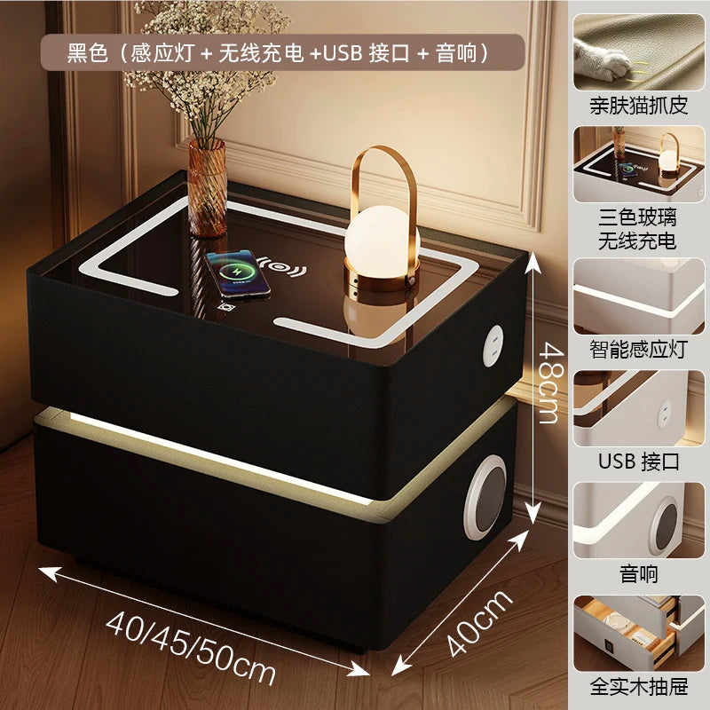 Floating LED Bedside Table Smart Nightstand with Wireless Charging Luxury Modern 2-Tier Storage Drawer Compact Bedroom Furniture