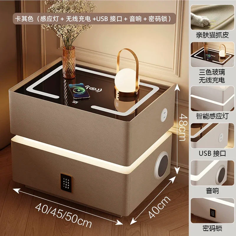 Floating LED Bedside Table Smart Nightstand with Wireless Charging Luxury Modern 2-Tier Storage Drawer Compact Bedroom Furniture