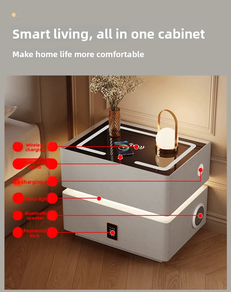 Floating LED Bedside Table Smart Nightstand with Wireless Charging Luxury Modern 2-Tier Storage Drawer Compact Bedroom Furniture