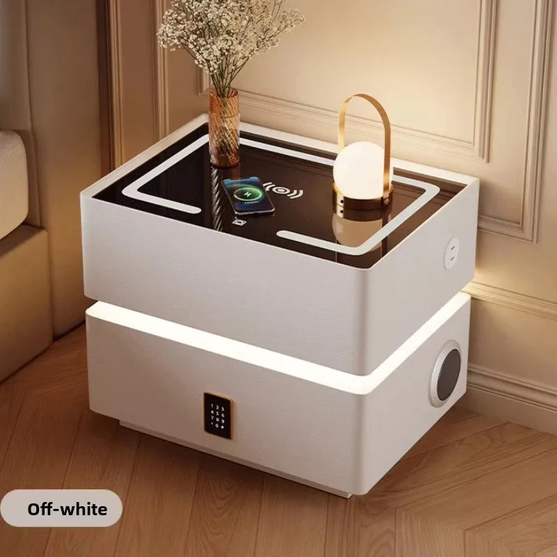Floating LED Bedside Table Smart Nightstand with Wireless Charging Luxury Modern 2-Tier Storage Drawer Compact Bedroom Furniture