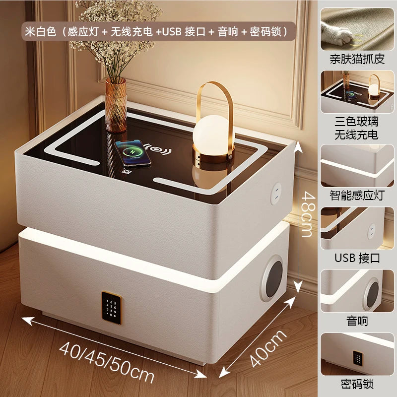 Floating LED Bedside Table Smart Nightstand with Wireless Charging Luxury Modern 2-Tier Storage Drawer Compact Bedroom Furniture