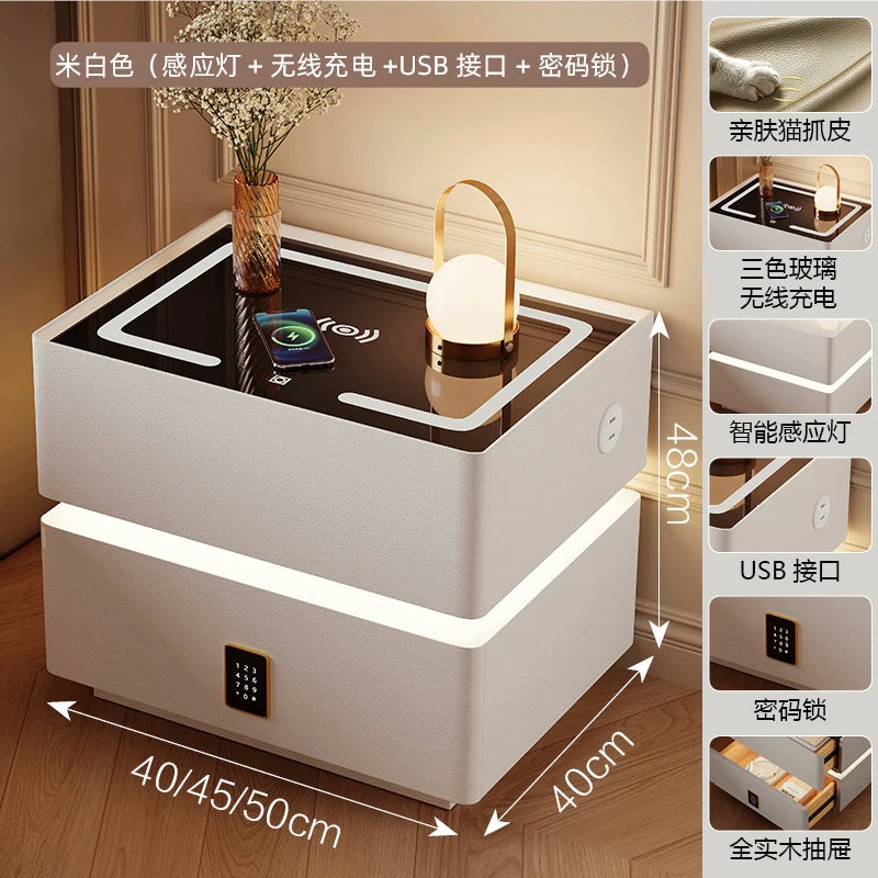 Floating LED Bedside Table Smart Nightstand with Wireless Charging Luxury Modern 2-Tier Storage Drawer Compact Bedroom Furniture