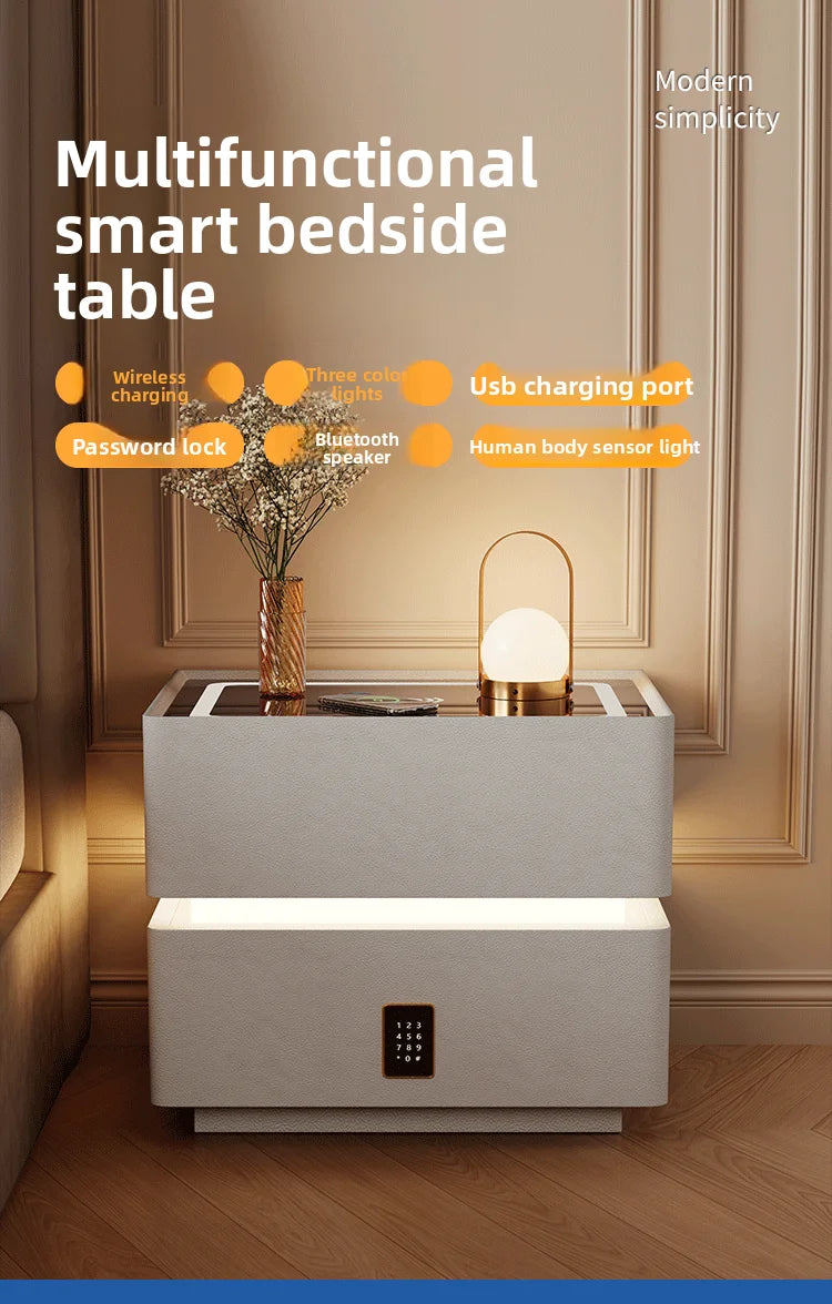 Floating LED Bedside Table Smart Nightstand with Wireless Charging Luxury Modern 2-Tier Storage Drawer Compact Bedroom Furniture