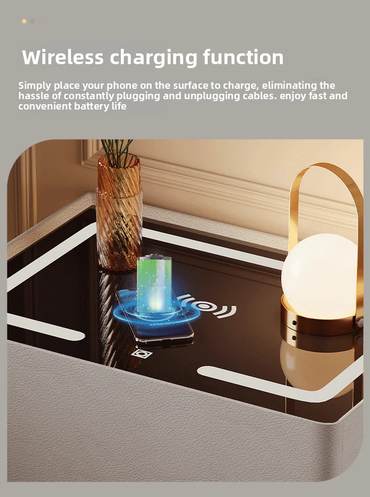 Floating LED Bedside Table Smart Nightstand with Wireless Charging Luxury Modern 2-Tier Storage Drawer Compact Bedroom Furniture