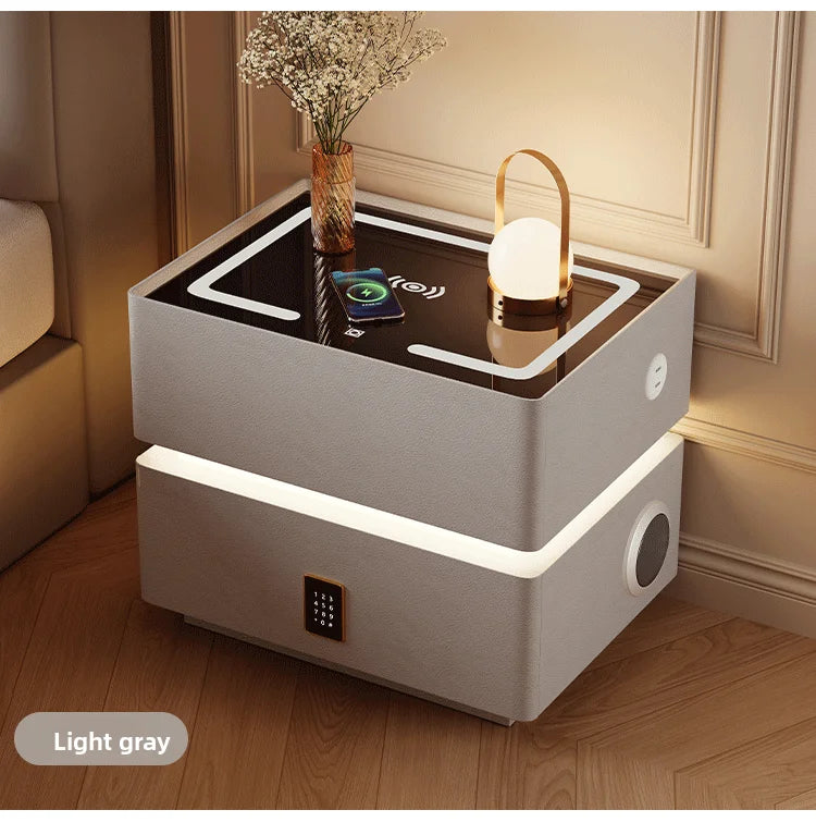 Floating LED Bedside Table Smart Nightstand with Wireless Charging Luxury Modern 2-Tier Storage Drawer Compact Bedroom Furniture