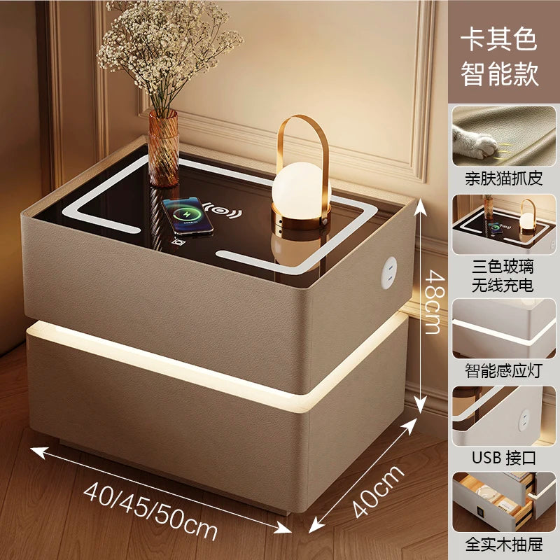 Floating LED Bedside Table Smart Nightstand with Wireless Charging Luxury Modern 2-Tier Storage Drawer Compact Bedroom Furniture