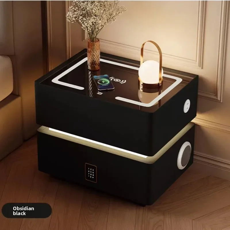 Floating LED Bedside Table Smart Nightstand with Wireless Charging Luxury Modern 2-Tier Storage Drawer Compact Bedroom Furniture