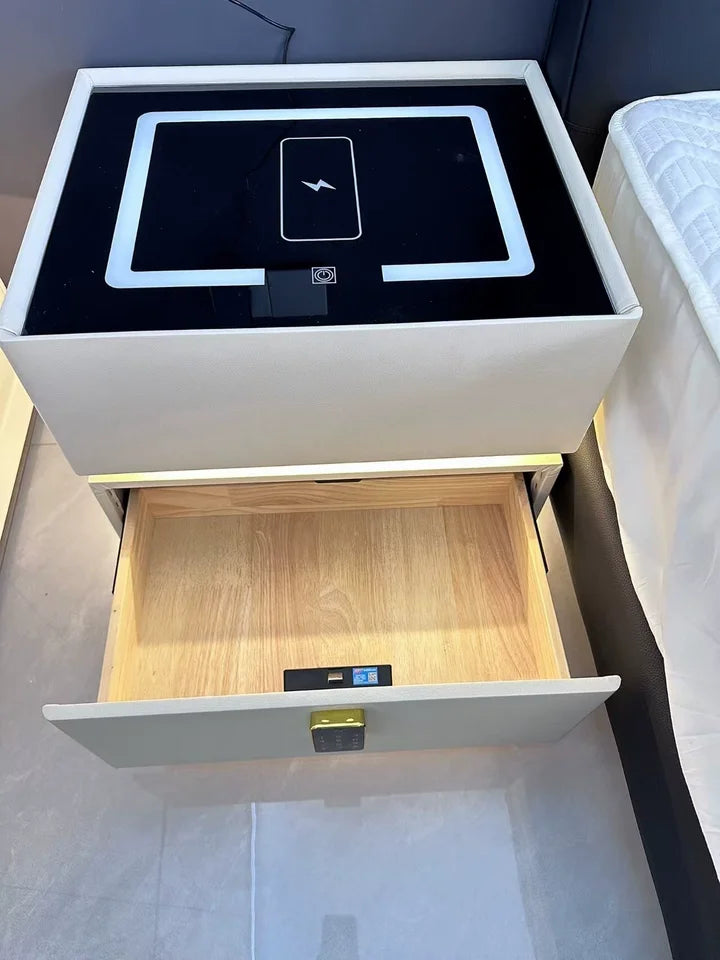 Floating LED Bedside Table Smart Nightstand with Wireless Charging Luxury Modern 2-Tier Storage Drawer Compact Bedroom Furniture