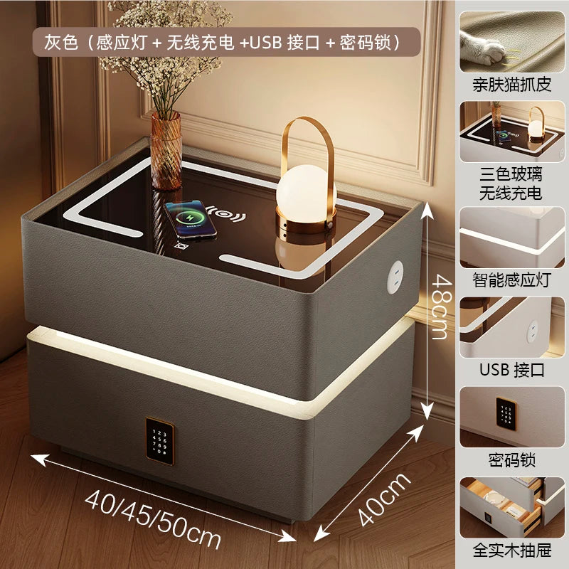 Floating LED Bedside Table Smart Nightstand with Wireless Charging Luxury Modern 2-Tier Storage Drawer Compact Bedroom Furniture