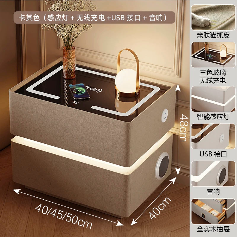 Floating LED Bedside Table Smart Nightstand with Wireless Charging Luxury Modern 2-Tier Storage Drawer Compact Bedroom Furniture
