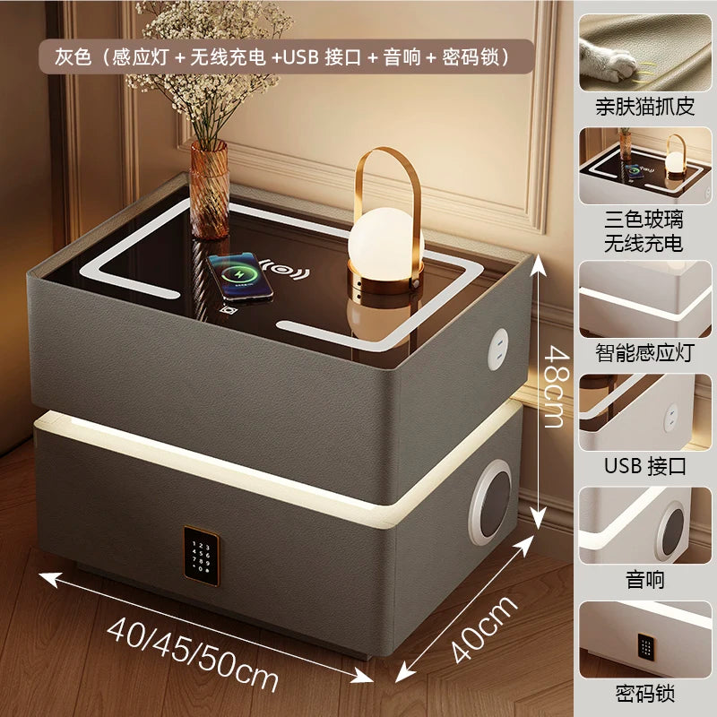 Floating LED Bedside Table Smart Nightstand with Wireless Charging Luxury Modern 2-Tier Storage Drawer Compact Bedroom Furniture