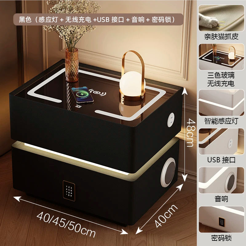 Floating LED Bedside Table Smart Nightstand with Wireless Charging Luxury Modern 2-Tier Storage Drawer Compact Bedroom Furniture