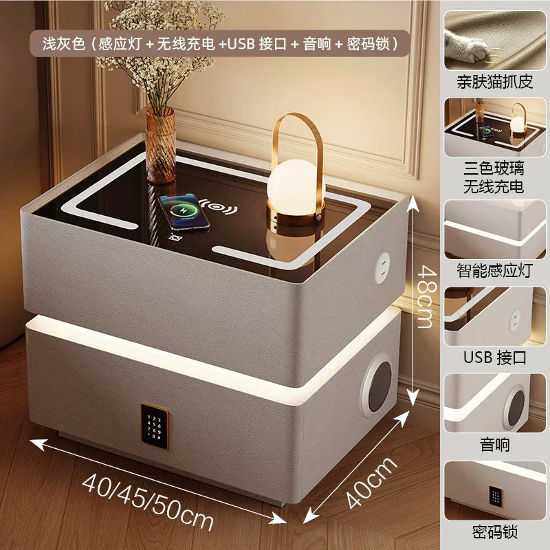 Floating LED Bedside Table Smart Nightstand with Wireless Charging Luxury Modern 2-Tier Storage Drawer Compact Bedroom Furniture