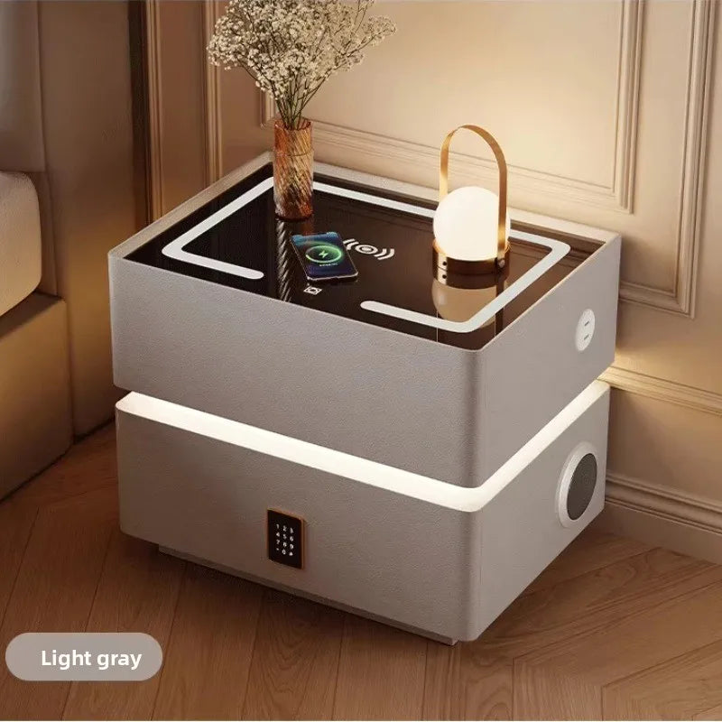 Floating LED Bedside Table Smart Nightstand with Wireless Charging Luxury Modern 2-Tier Storage Drawer Compact Bedroom Furniture