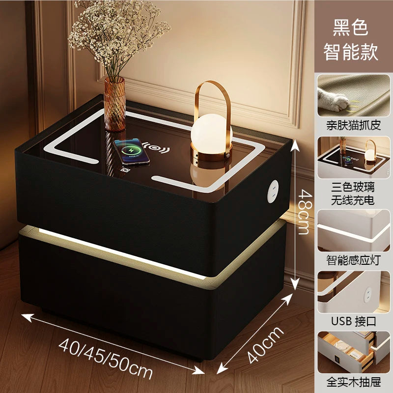 Floating LED Bedside Table Smart Nightstand with Wireless Charging Luxury Modern 2-Tier Storage Drawer Compact Bedroom Furniture