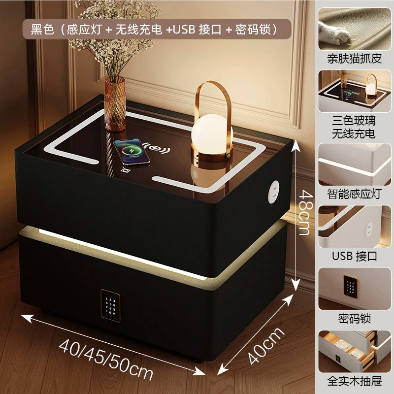 Floating LED Bedside Table Smart Nightstand with Wireless Charging Luxury Modern 2-Tier Storage Drawer Compact Bedroom Furniture