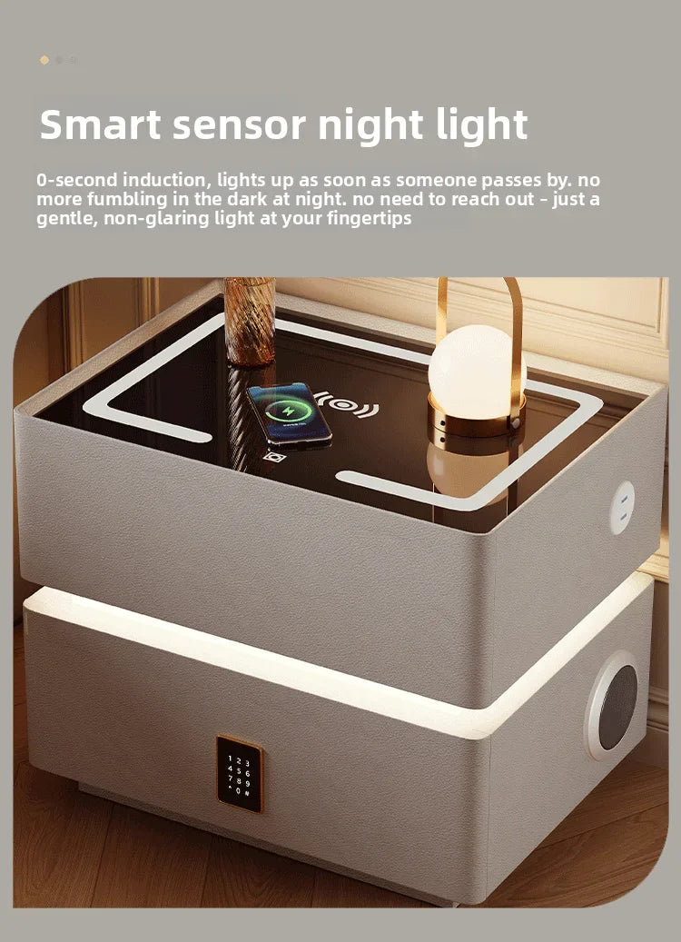 Floating LED Bedside Table Smart Nightstand with Wireless Charging Luxury Modern 2-Tier Storage Drawer Compact Bedroom Furniture