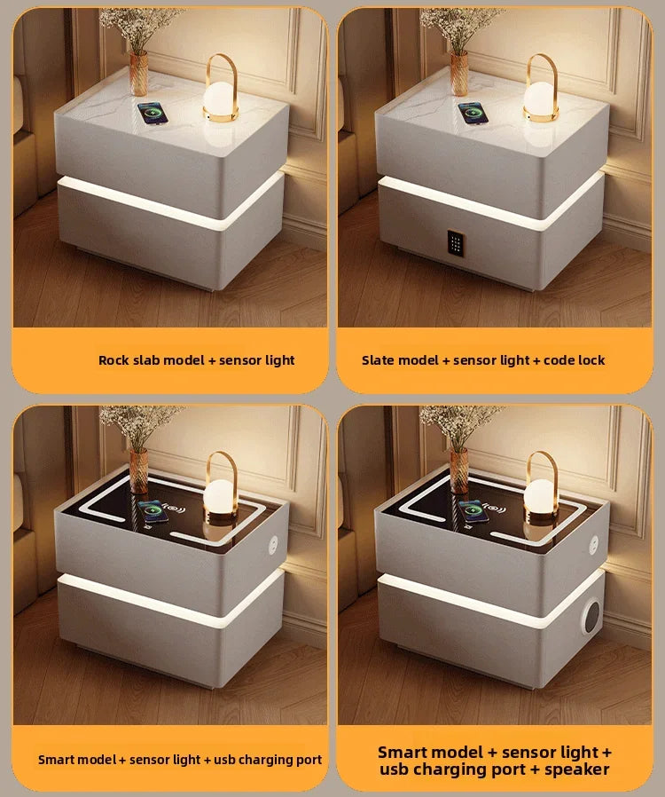 Floating LED Bedside Table Smart Nightstand with Wireless Charging Luxury Modern 2-Tier Storage Drawer Compact Bedroom Furniture