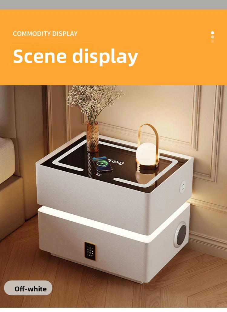 Floating LED Bedside Table Smart Nightstand with Wireless Charging Luxury Modern 2-Tier Storage Drawer Compact Bedroom Furniture