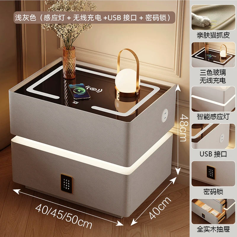 Floating LED Bedside Table Smart Nightstand with Wireless Charging Luxury Modern 2-Tier Storage Drawer Compact Bedroom Furniture