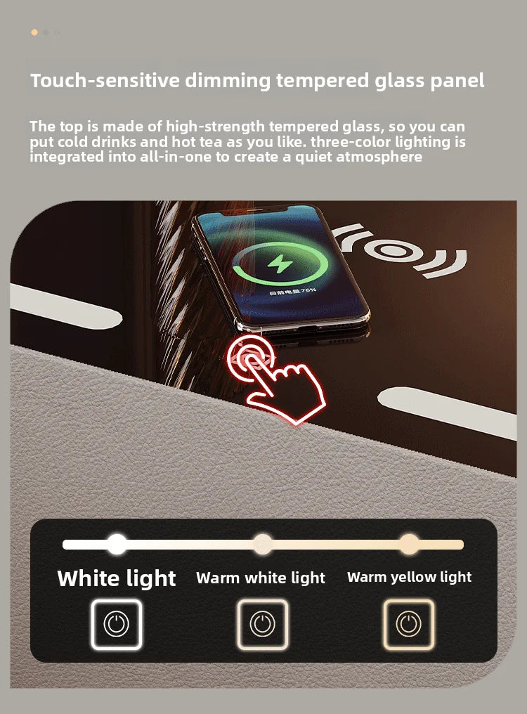 Floating LED Bedside Table Smart Nightstand with Wireless Charging Luxury Modern 2-Tier Storage Drawer Compact Bedroom Furniture