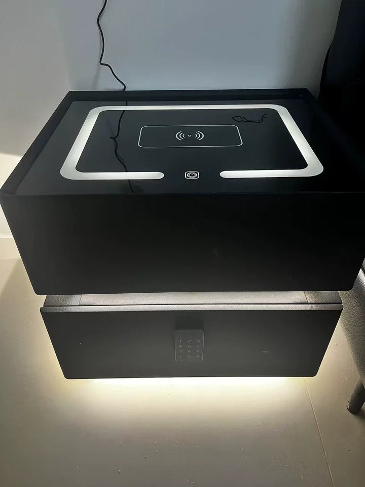 Floating LED Bedside Table Smart Nightstand with Wireless Charging Luxury Modern 2-Tier Storage Drawer Compact Bedroom Furniture