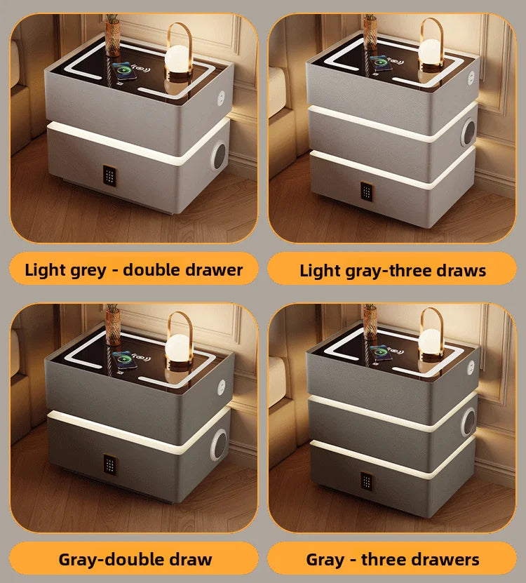 Floating LED Bedside Table Smart Nightstand with Wireless Charging Luxury Modern 2-Tier Storage Drawer Compact Bedroom Furniture