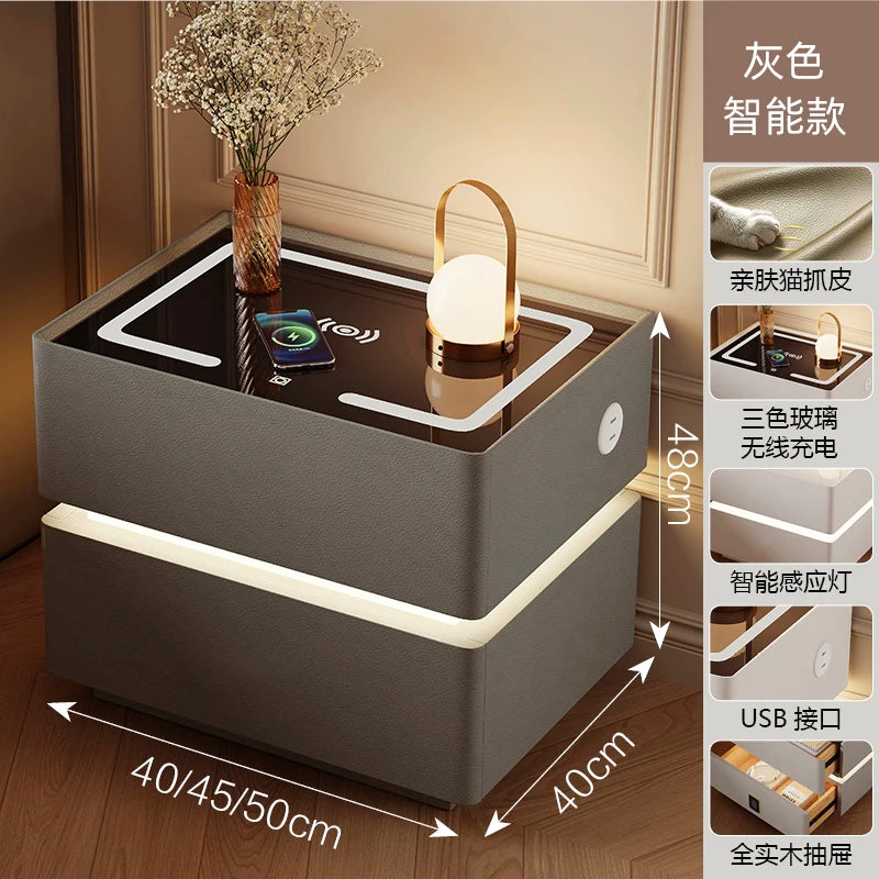 Floating LED Bedside Table Smart Nightstand with Wireless Charging Luxury Modern 2-Tier Storage Drawer Compact Bedroom Furniture