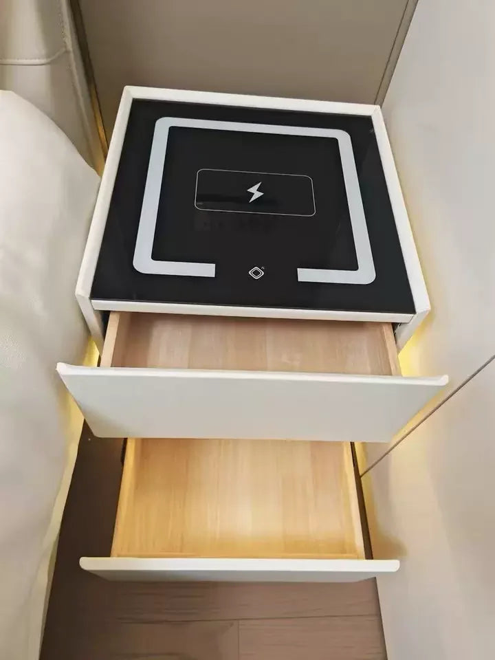 Floating LED Bedside Table Smart Nightstand with Wireless Charging Luxury Modern 2-Tier Storage Drawer Compact Bedroom Furniture