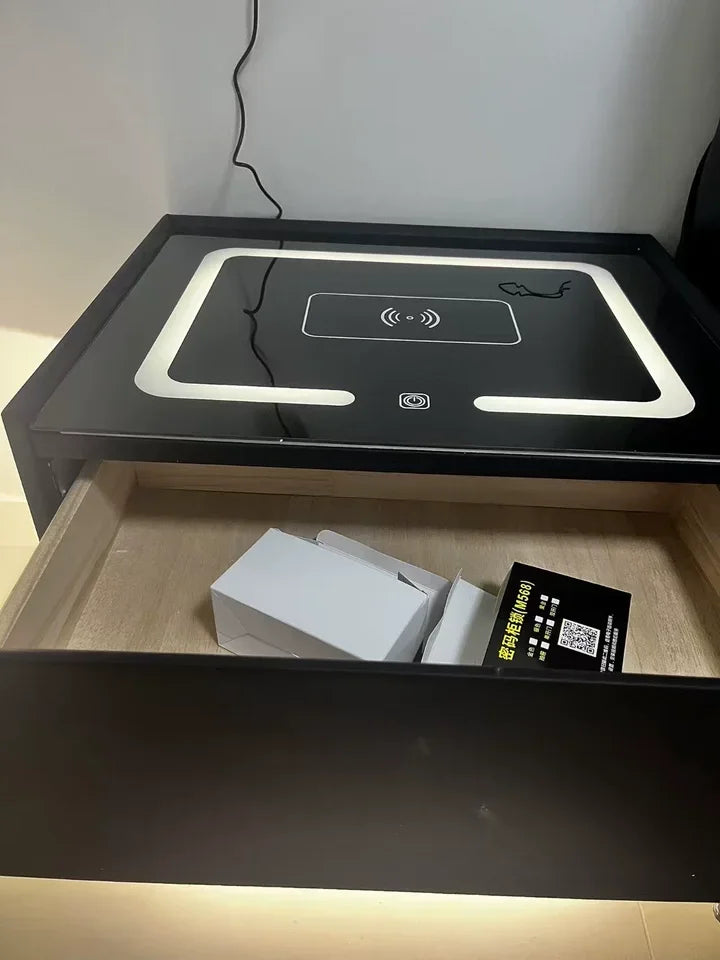 Floating LED Bedside Table Smart Nightstand with Wireless Charging Luxury Modern 2-Tier Storage Drawer Compact Bedroom Furniture