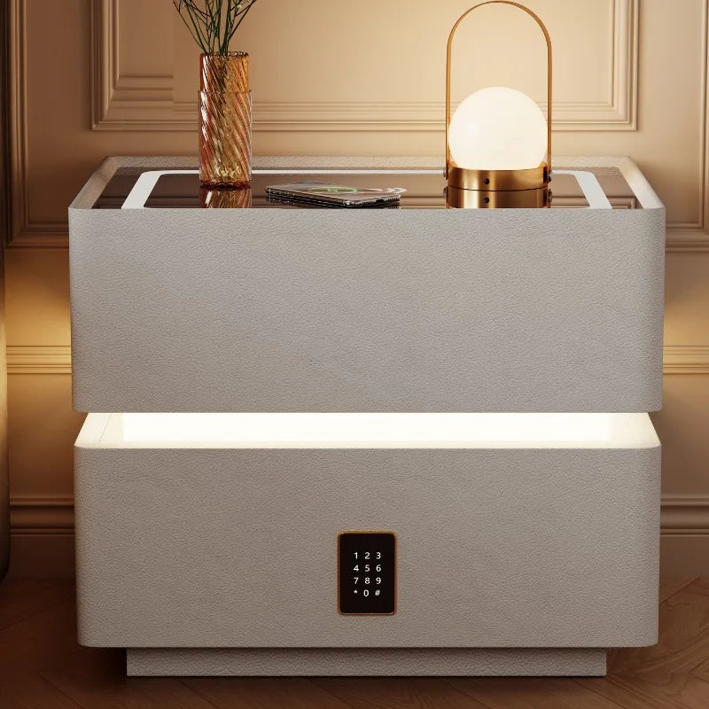 Floating LED Bedside Table Smart Nightstand with Wireless Charging Luxury Modern 2-Tier Storage Drawer Compact Bedroom Furniture