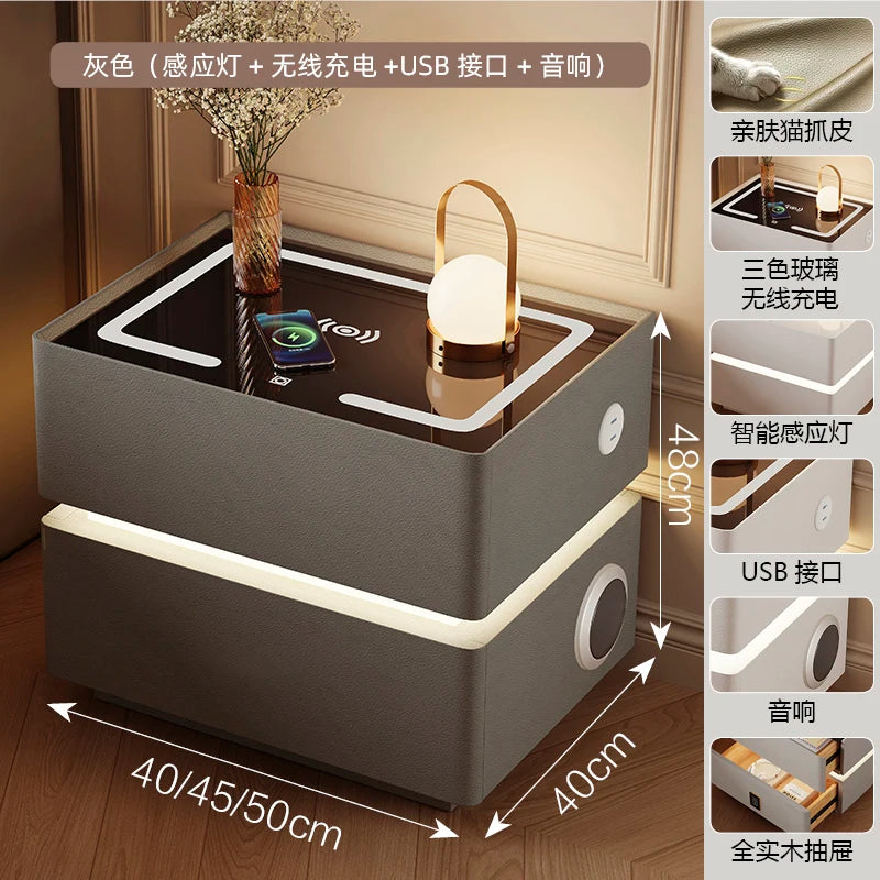 Floating LED Bedside Table Smart Nightstand with Wireless Charging Luxury Modern 2-Tier Storage Drawer Compact Bedroom Furniture