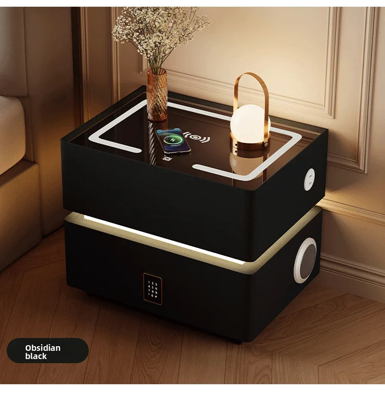 Floating LED Bedside Table Smart Nightstand with Wireless Charging Luxury Modern 2-Tier Storage Drawer Compact Bedroom Furniture